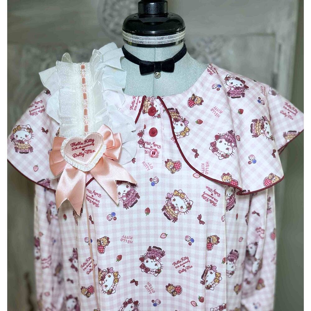 Sanrio Hello Kitty Dolly Mix Roomwear Nightgown Pajamas Lolita Bonnet Headdress - Picture 3 of 16